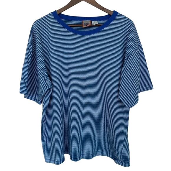 Seattle Cotton Works Ringer Royal Blue Heavy Weight Striped T-Shirt - XL - Picture 1 of 4